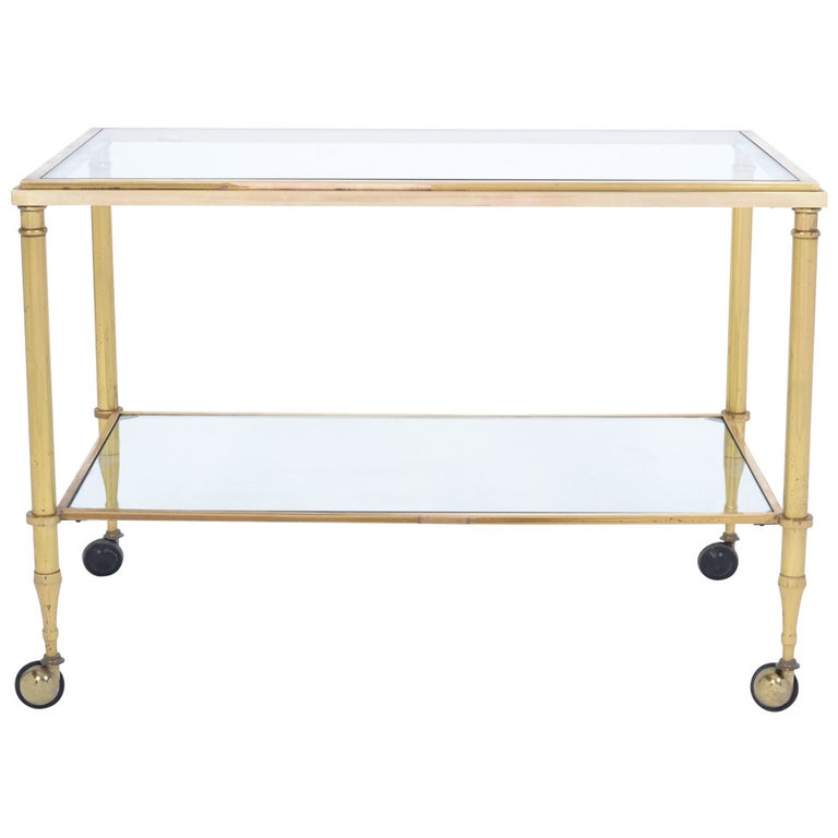 French Vintage Solid Gilt Brass Side Table on Casters at 1stDibs