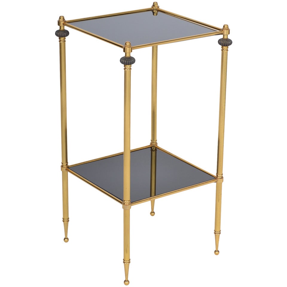 French Vintage Brass and Black Glass Side Table