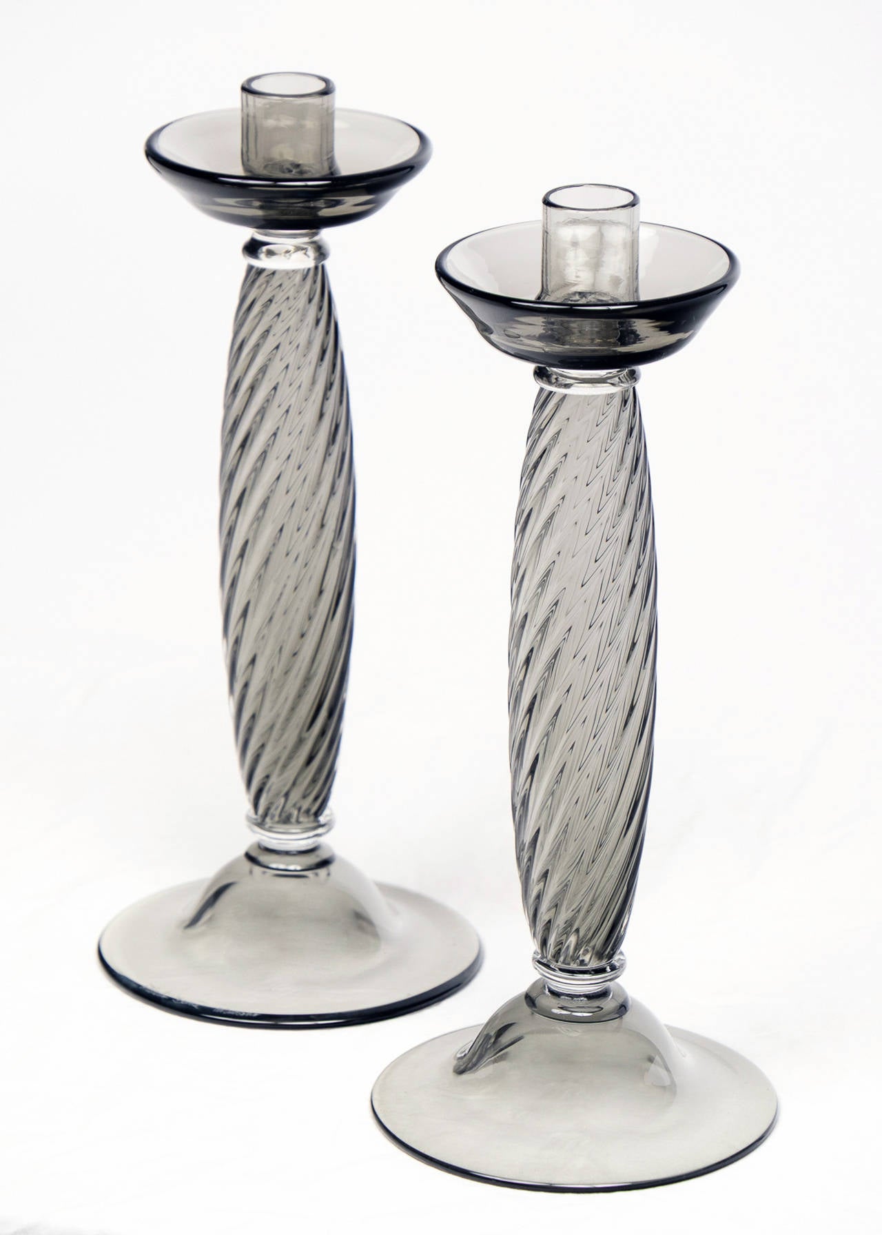 Mid-Century Modern Pair of Murano Smoked Glass Candlesticks