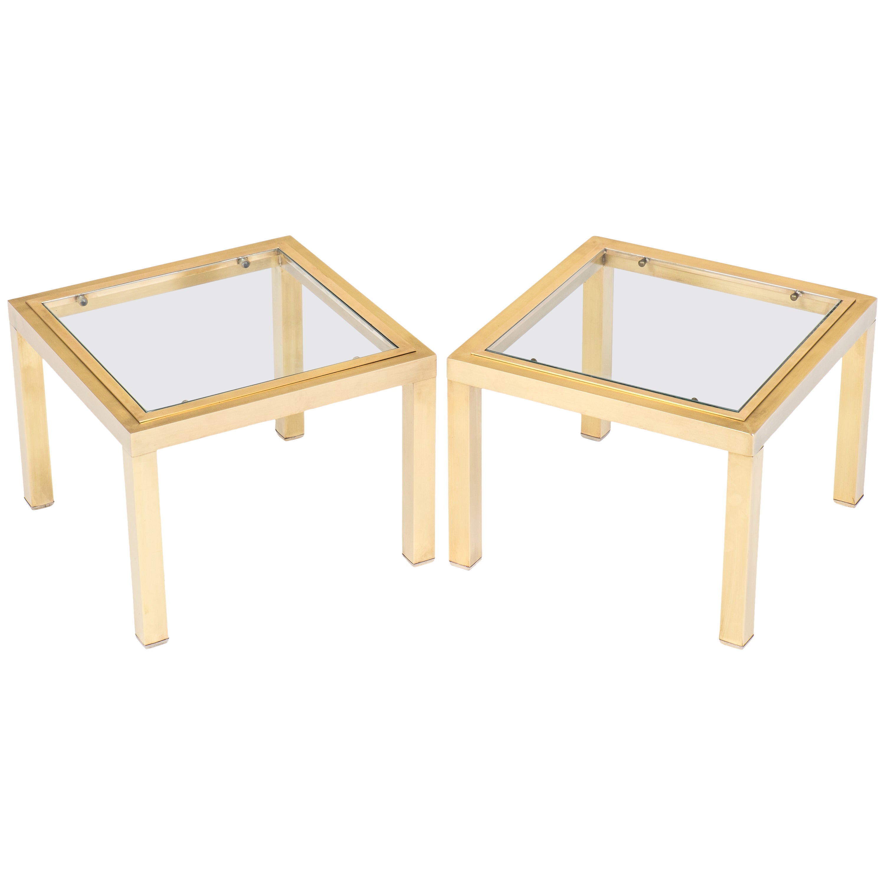 French Mid-Century Modern Pair of Brass Side Tables