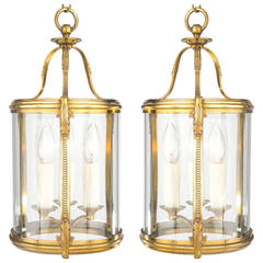 French Pair of Brass and Glass Lanterns