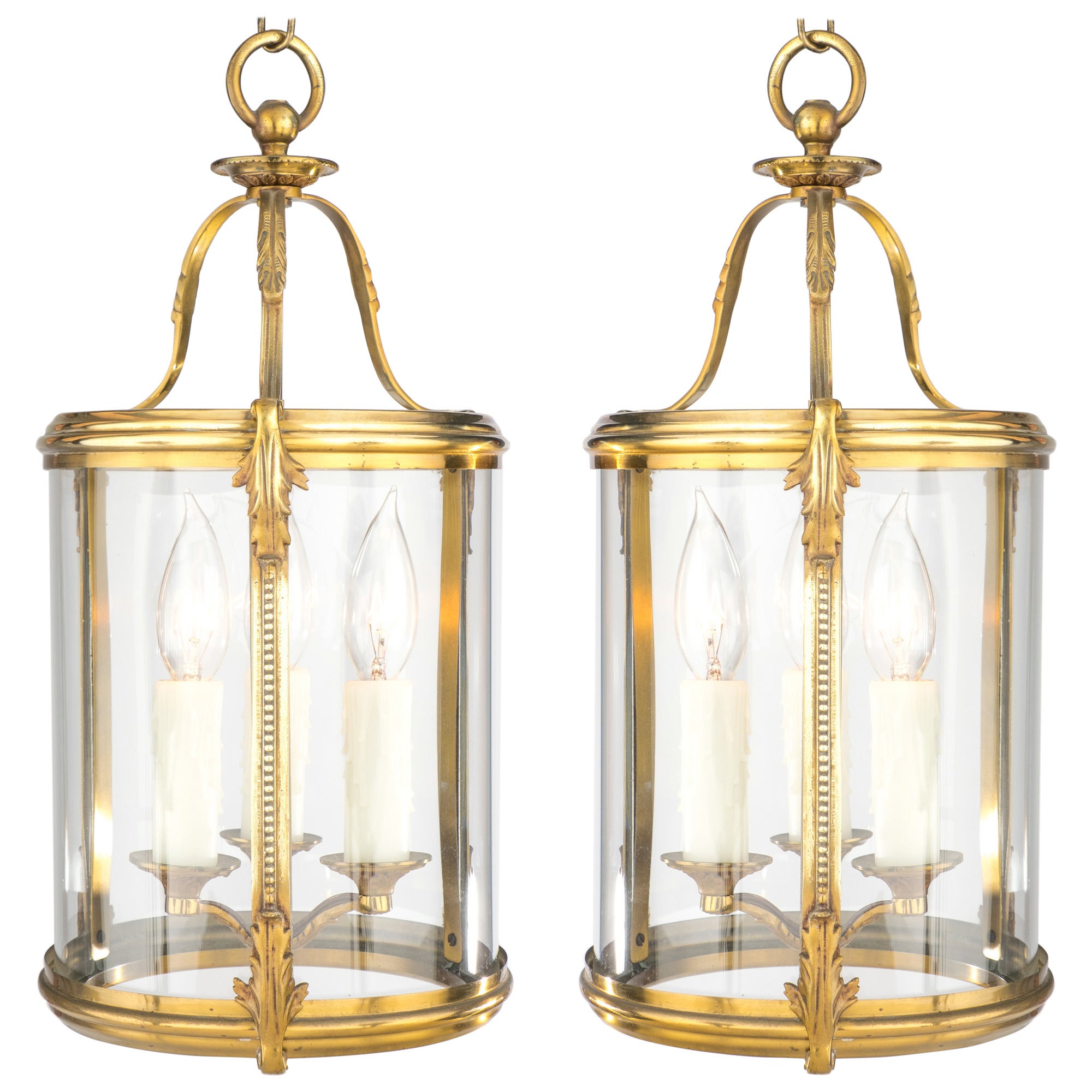 French Pair of Brass and Glass Lanterns