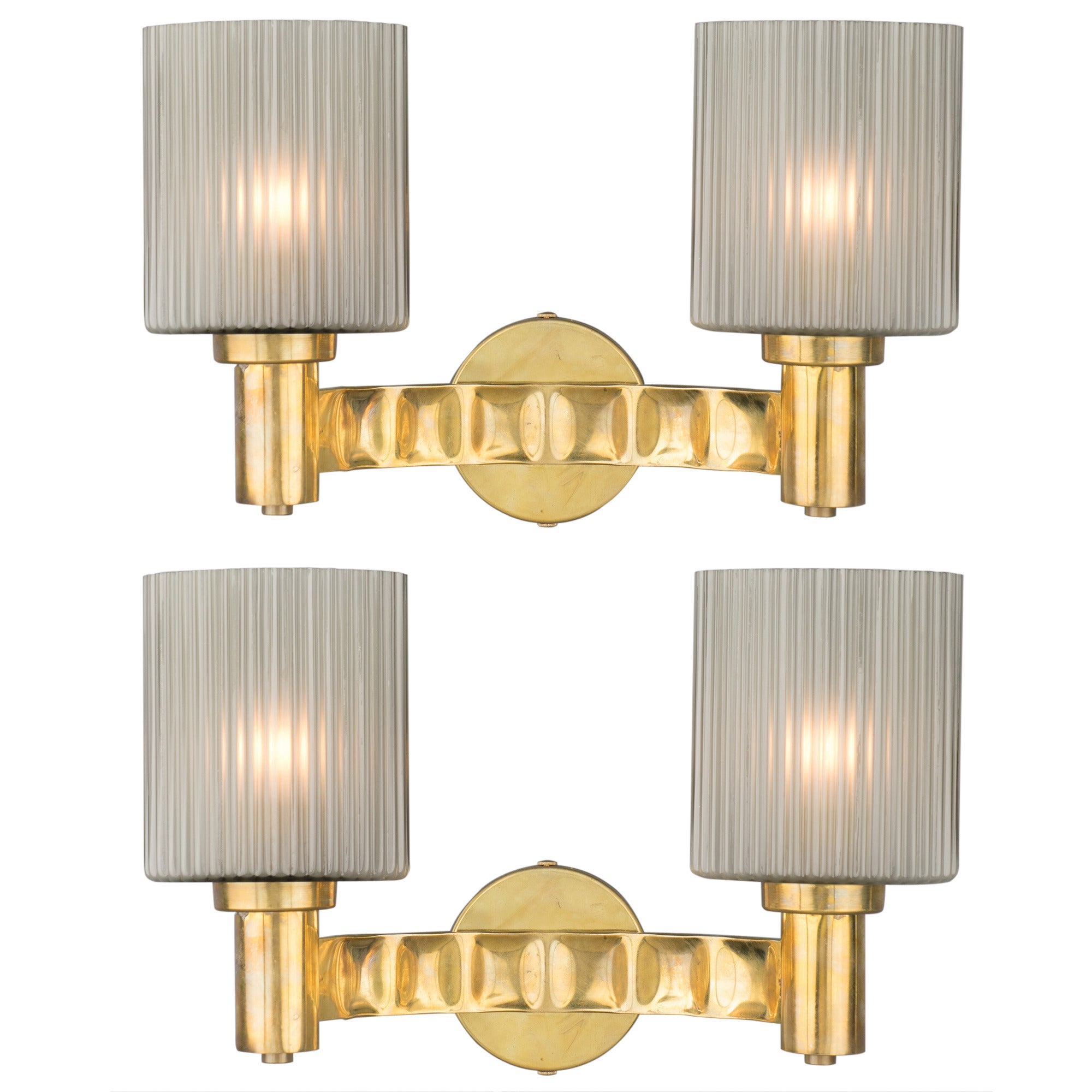Murano Gray Glass and Brass Wall Sconces For Sale