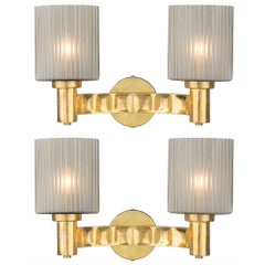 Vintage Murano Gray Glass and Brass Wall Sconces