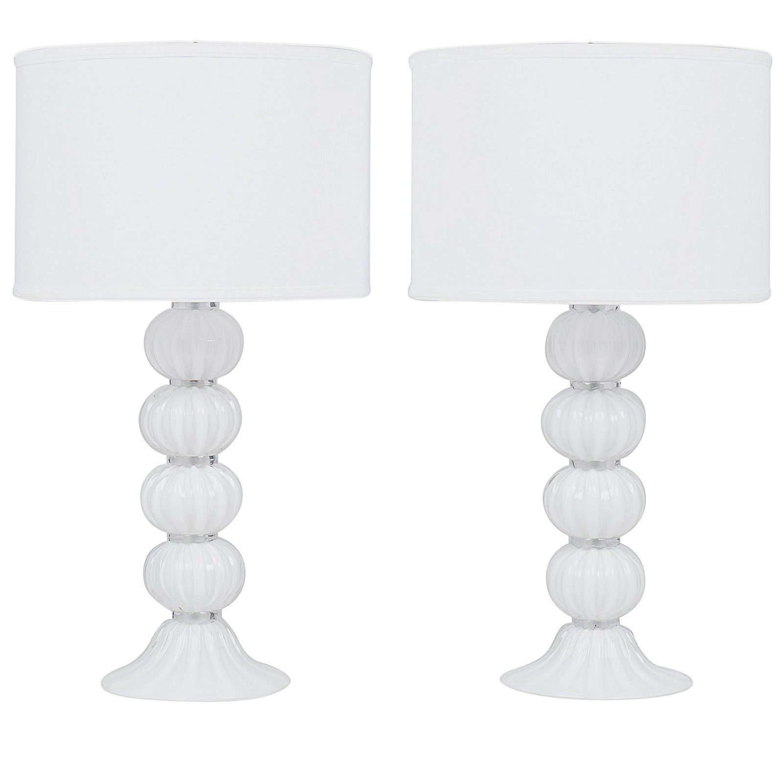 Murano "Incamiciato" White Glass Lamps
