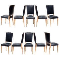 Elegant French Art Deco Set of 10 Dining Chairs