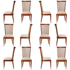 Rare French Art Deco Set of 12 Dining Chairs