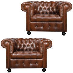 Vintage English Leather Chesterfield Club Chairs