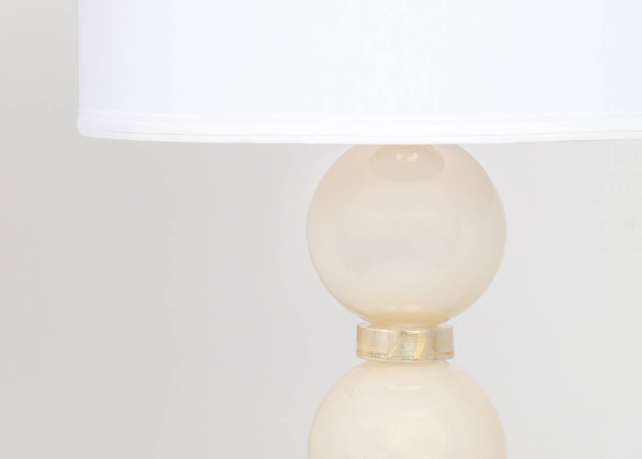 Italian Murano Lamps in Ivory and Gold Glass