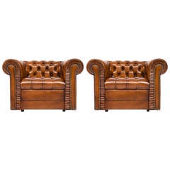 Vintage Pair of Leather Chesterfield Club Chairs