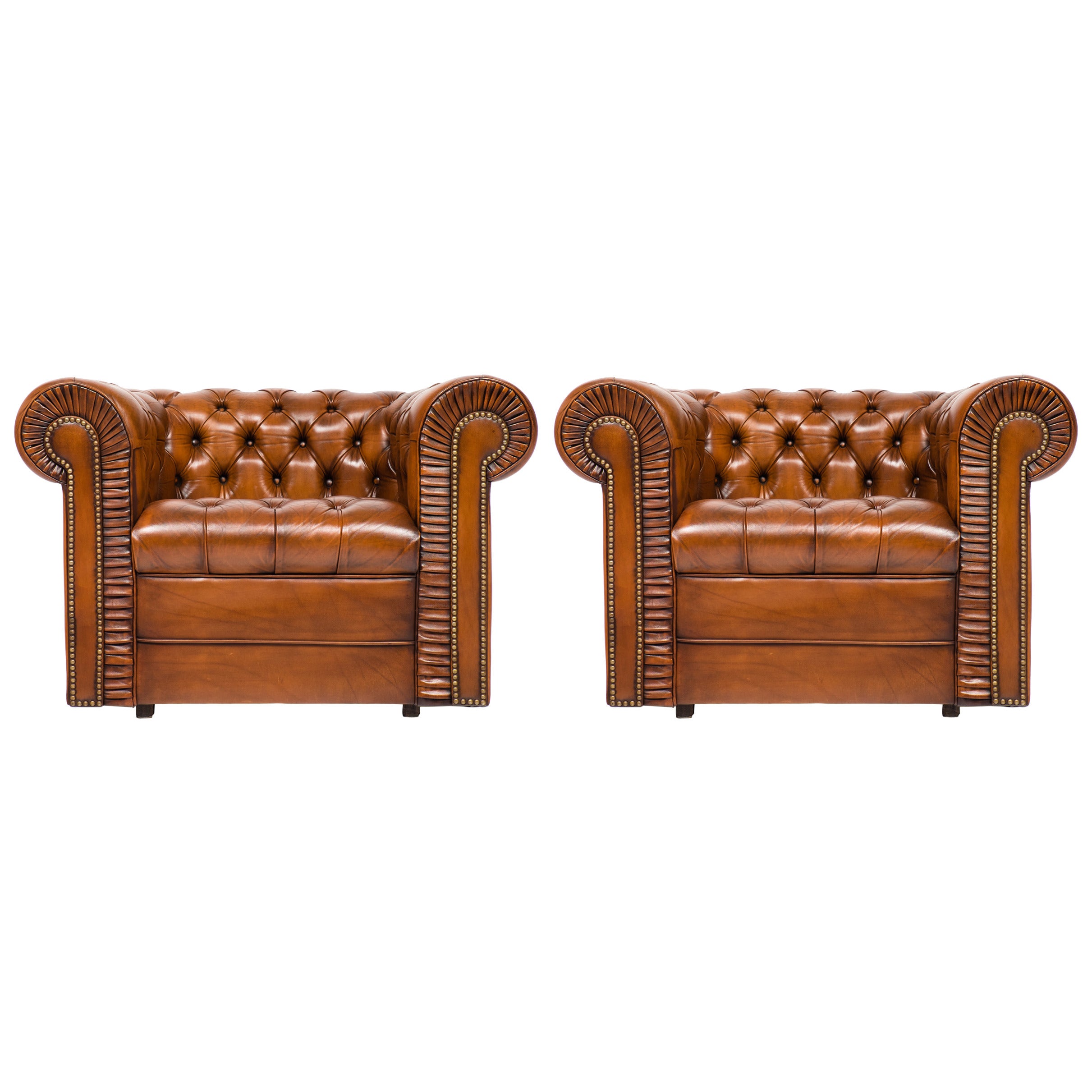 Pair of Leather Chesterfield Club Chairs at 1stDibs
