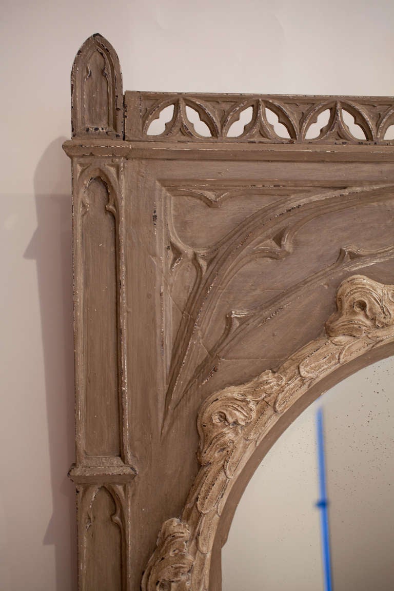 Oak French Gothic Trumeau/Mirror