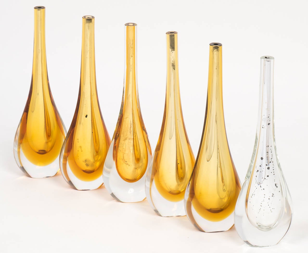 Mid-Century Modern Murano Amber Glass Single Stem Vases