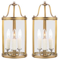 Antique French Louis XVI Style Pair of Brass Lanterns