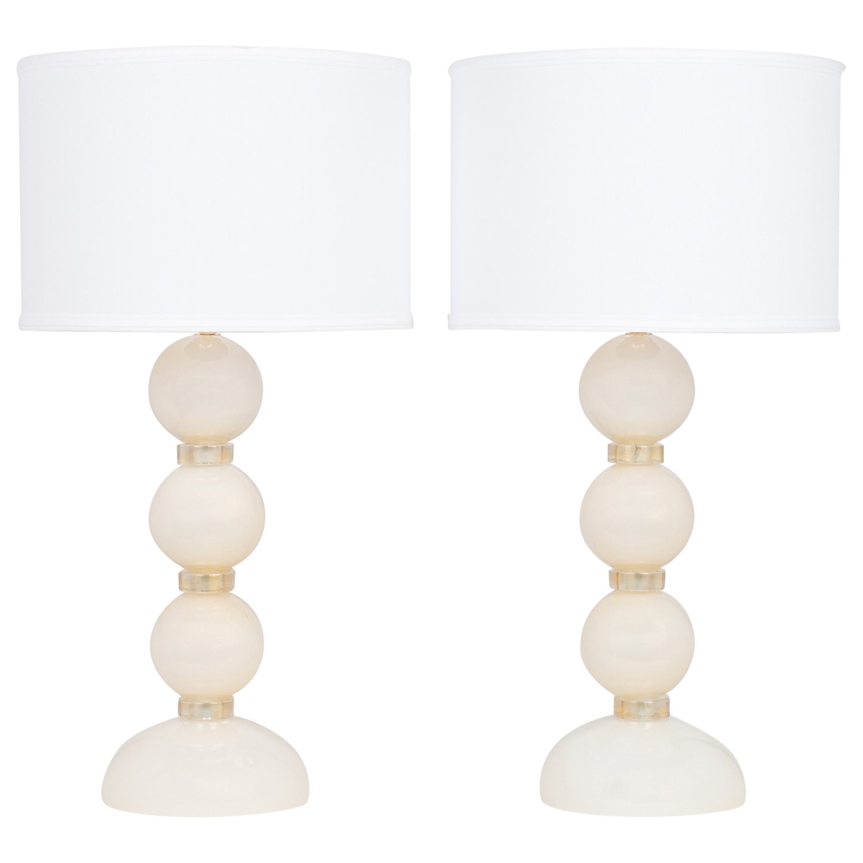 Murano Lamps in Ivory and Gold Glass For Sale