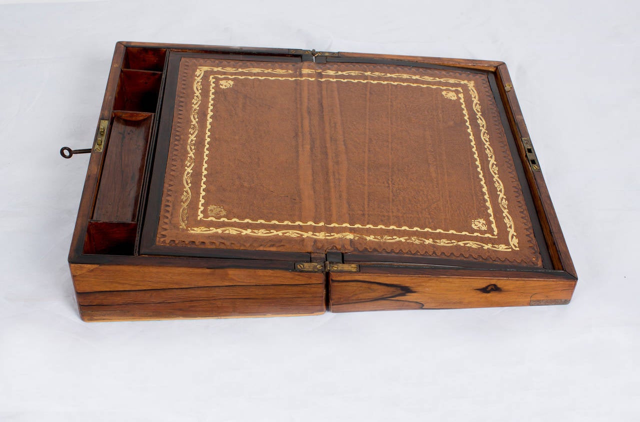 Embossed Antique English Slanted Traveling Desk in Acacia Wood