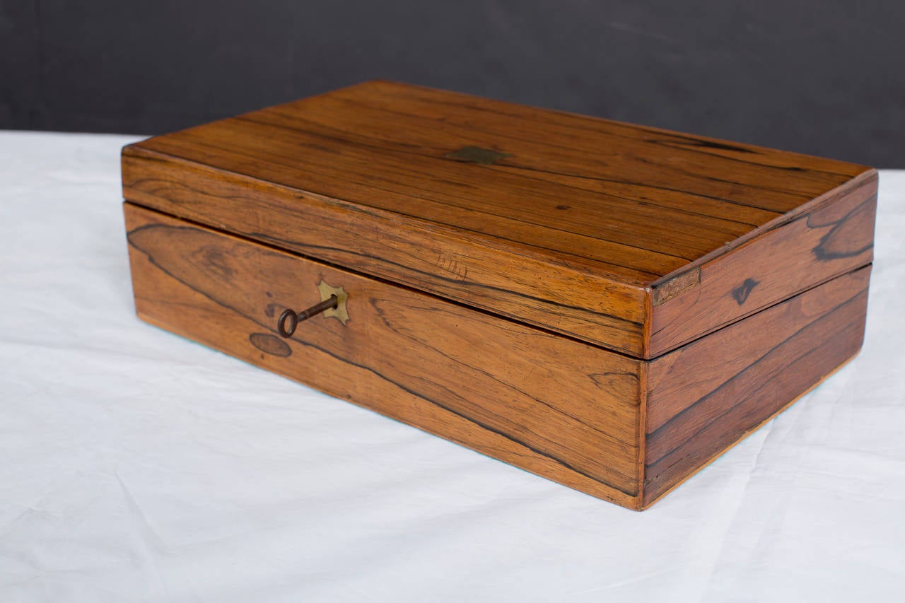 Anglo-Indian Antique English Slanted Traveling Desk in Acacia Wood