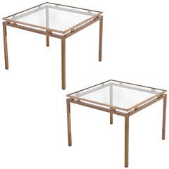 French Vintage Pair of Brass Side Tables in the Manner of Jacques Adnet