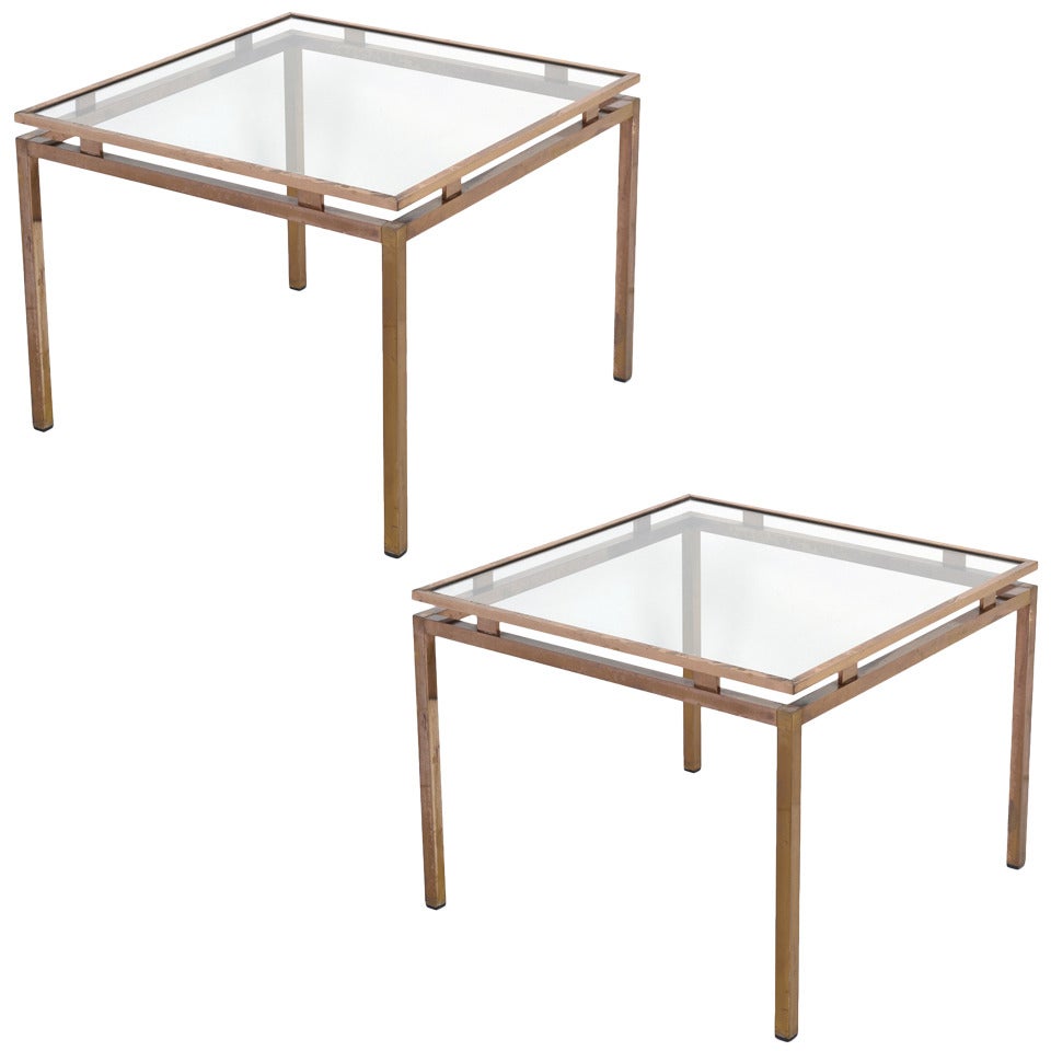 French Vintage Pair of Brass Side Tables in the Manner of Jacques Adnet