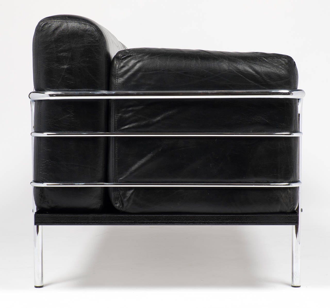Bauhaus Vintage Le Corbusier Style Leather and Chrome Sofa