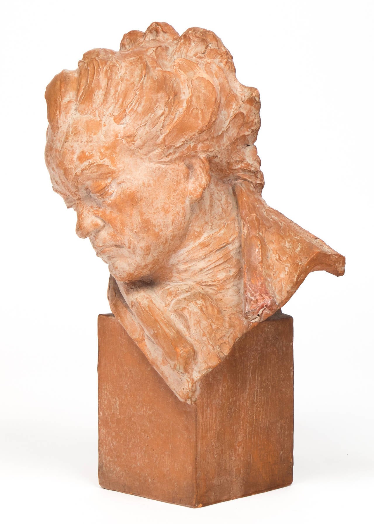 Antique Terracotta Bust of Beethoven, Signed M Boulaine In Good Condition In Austin, TX