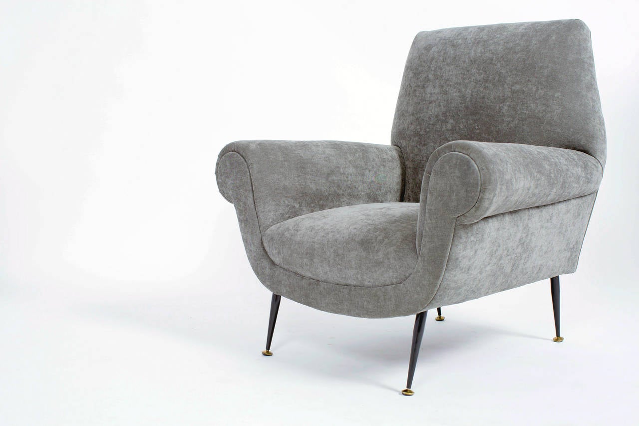 Mid-Century Modern Italian Modernist Pair of Upholstered Armchairs