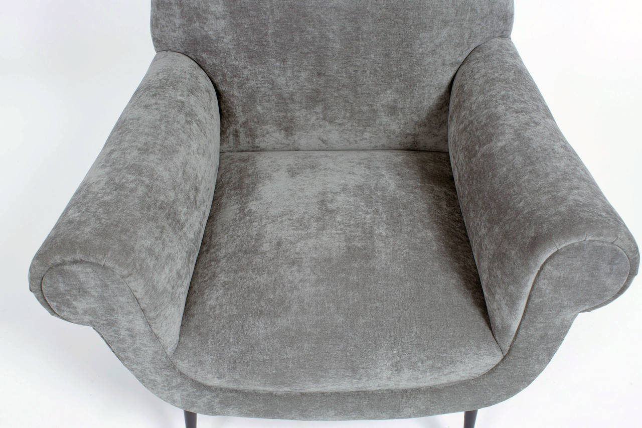 Steel Italian Modernist Pair of Upholstered Armchairs