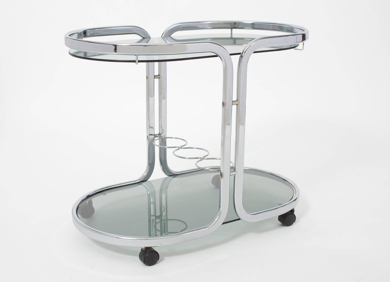 Late 20th Century French Vintage Polished Chrome Bar Cart