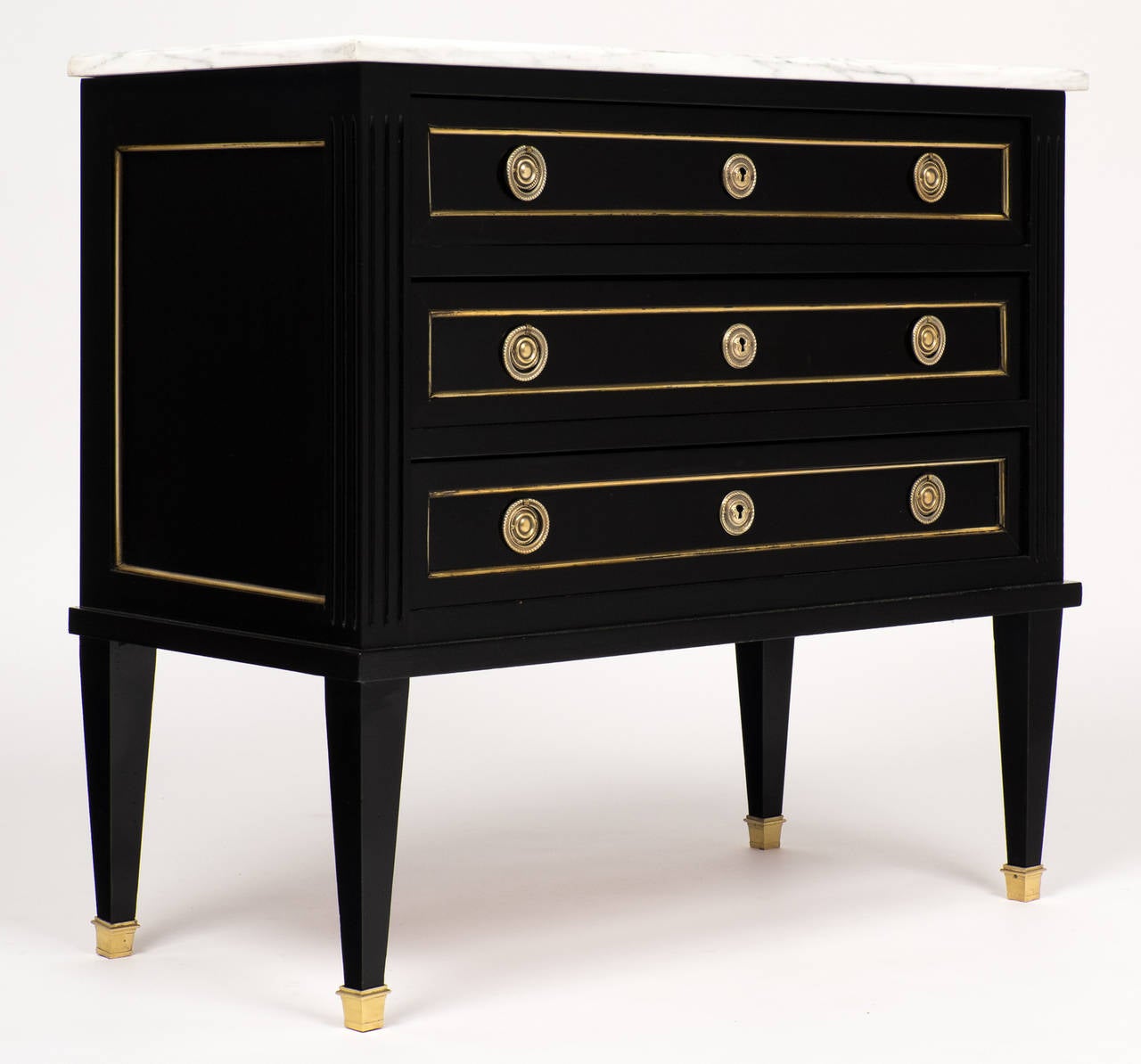 Ebonized French Directoire Marble-Top Chest of Drawers