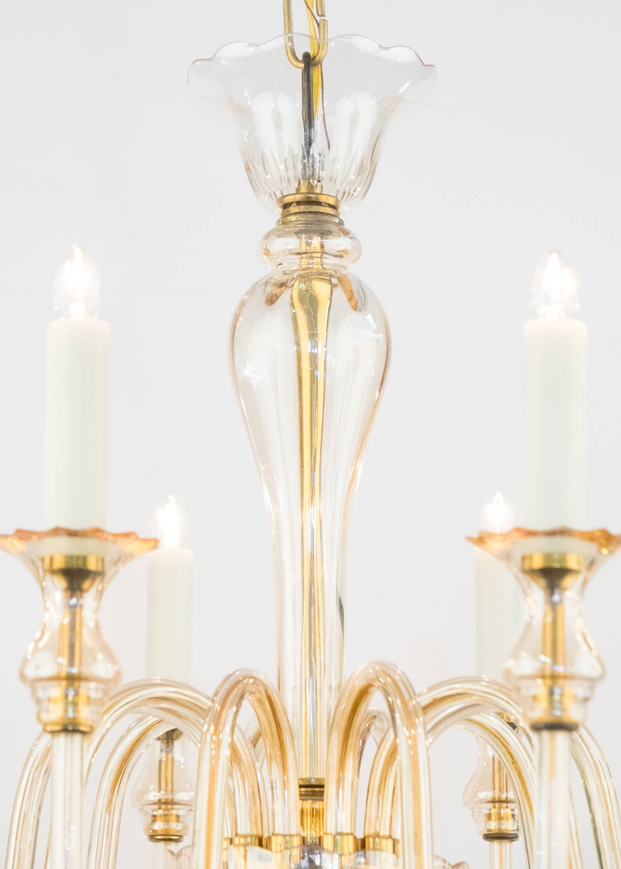 Murano Amber Glass Ten-Branch Chandelier In Excellent Condition In Austin, TX