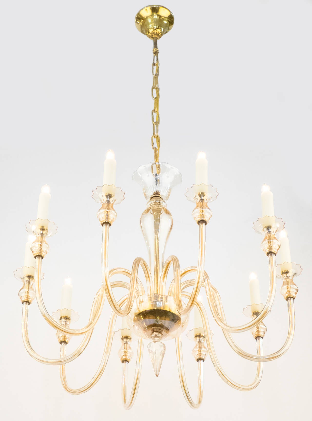 Art Deco Murano Amber Glass Ten-Branch Chandelier