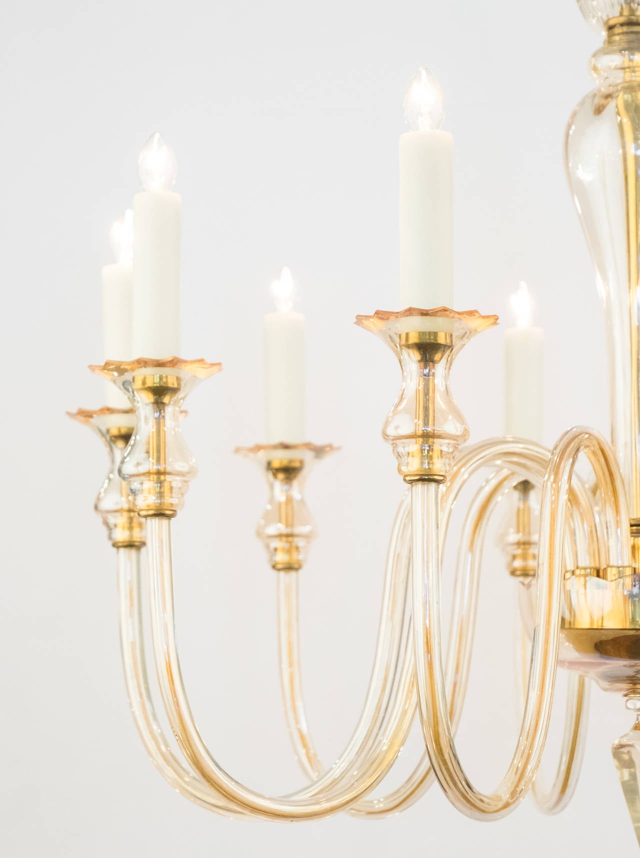Mid-20th Century Murano Amber Glass Ten-Branch Chandelier