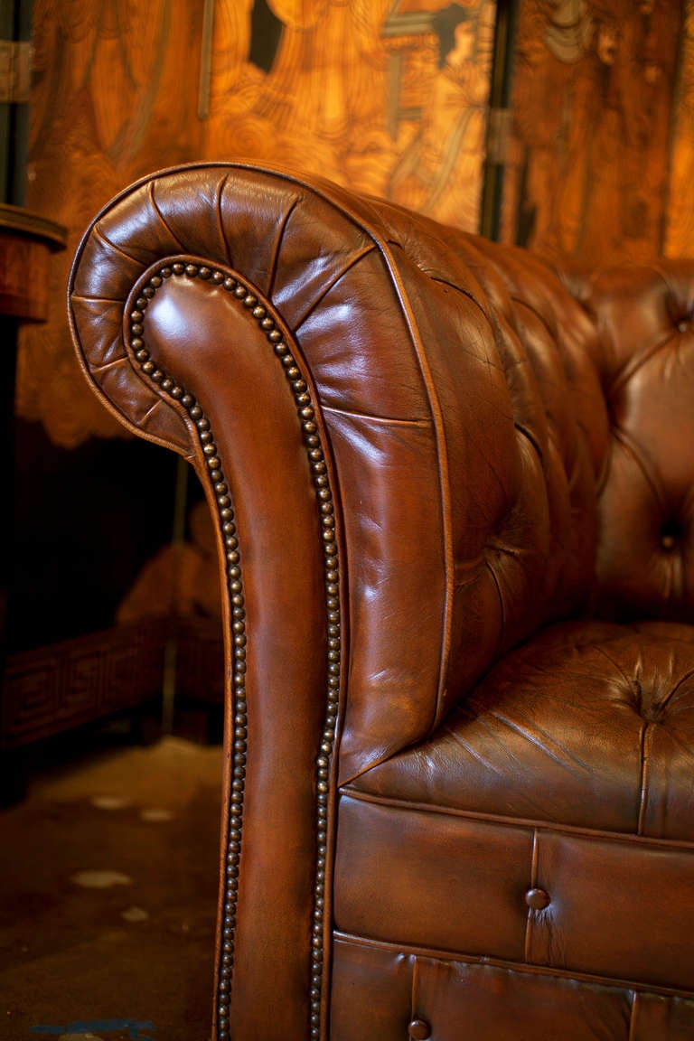 Mid-Century Modern Pair of Chesterfield Club Chairs