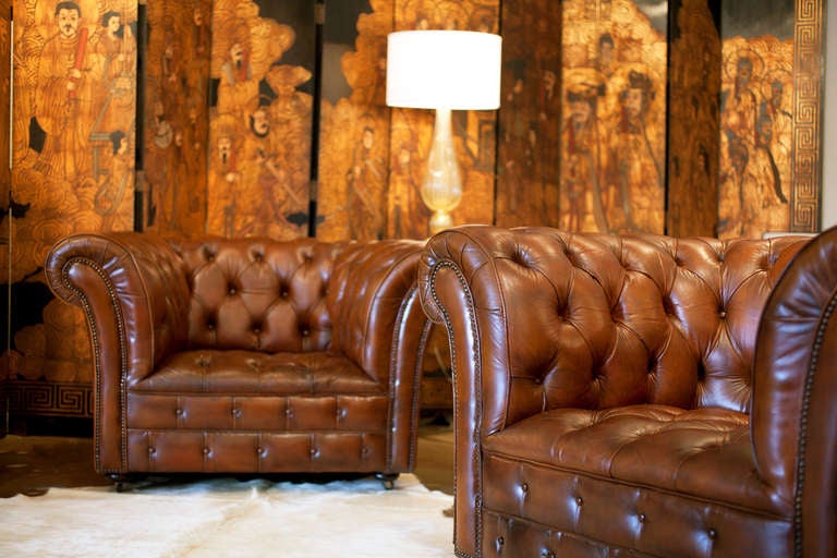 Leather Pair of Chesterfield Club Chairs