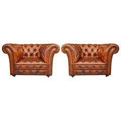 Vintage Pair of Chesterfield Club Chairs