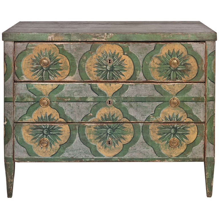 Spanish Hand Painted Fir Chest of Drawers at 1stDibs