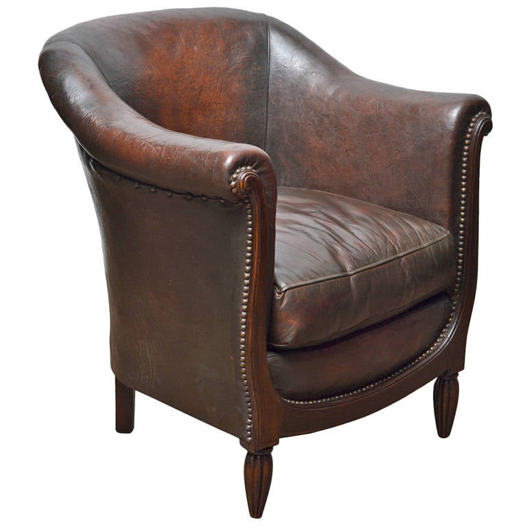 French Vintage Leather Club Chair at 1stDibs