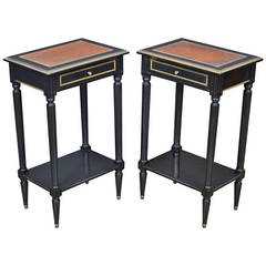 Louis XVI Pair of Leather-Top Side Tables