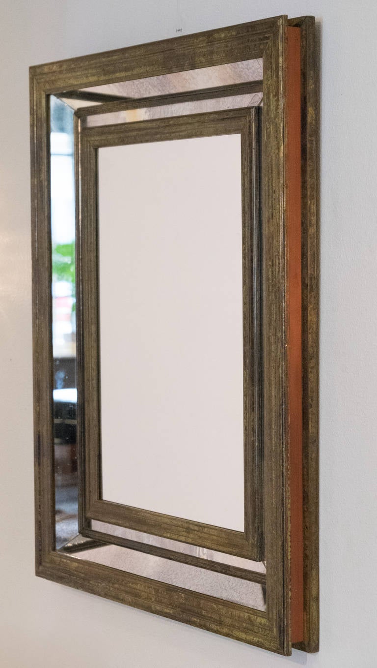French Vintage Brass Framed Mirror In Good Condition In Austin, TX