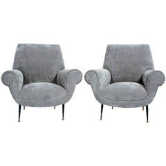 Italian Modernist Pair of Upholstered Armchairs