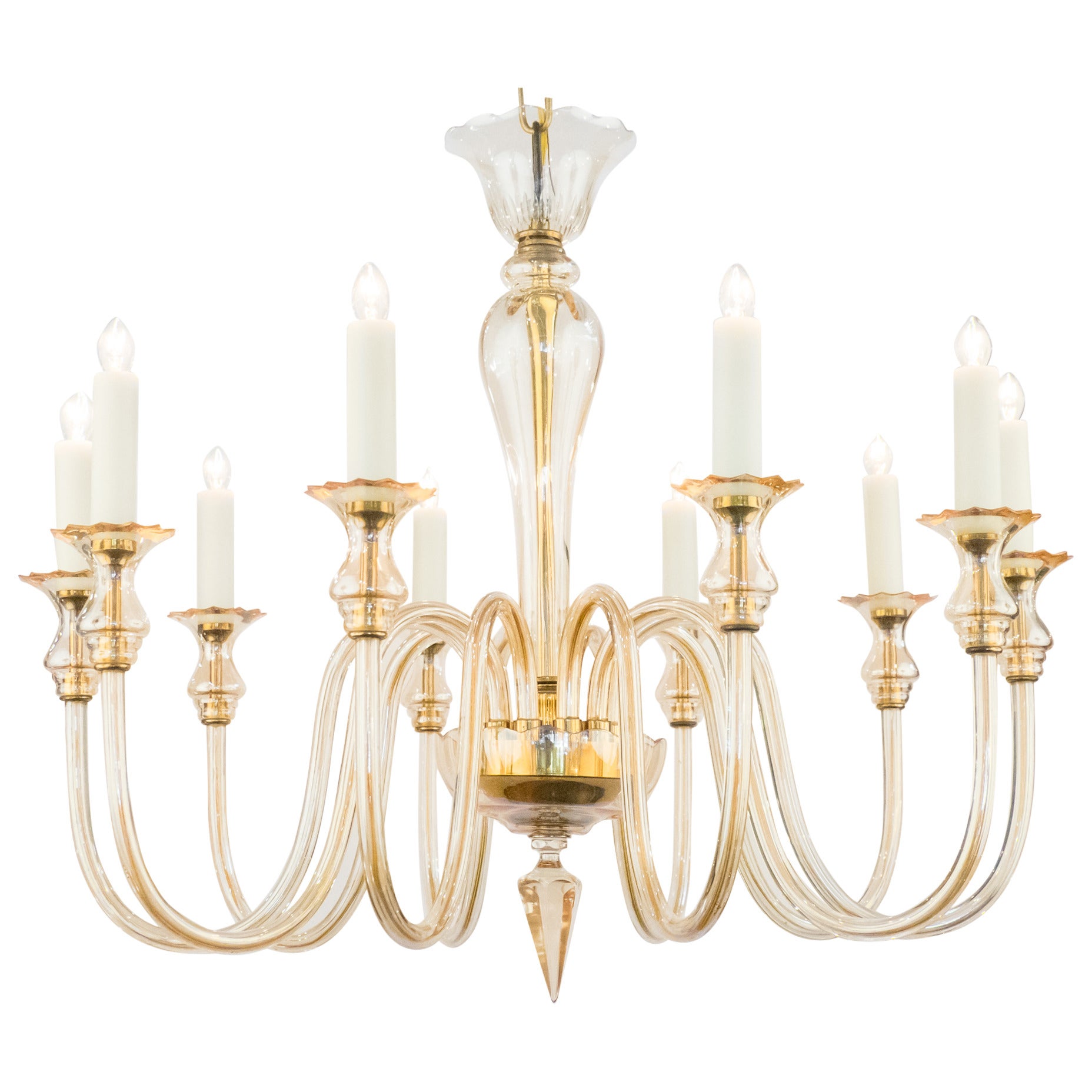Murano Amber Glass Ten-Branch Chandelier