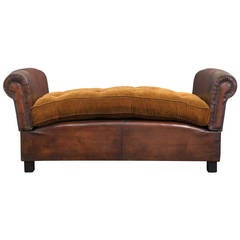 Rare French Vintage Leather Daybed