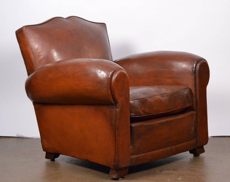 1930 French Vintage Moustache Back Club Chair In Good Condition In Austin, TX