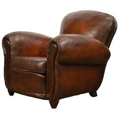 French Art Deco Leather Club Chair, circa 1930s