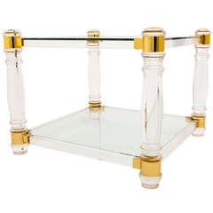 French Vintage Lucite & Brass Side Table