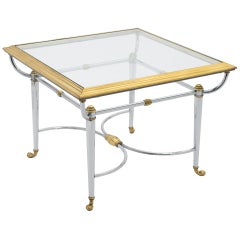 French Vintage Jansen Style Chrome and Brass Side Table