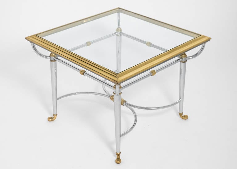 French Vintage Jansen Style Chrome and Brass Side Table For Sale