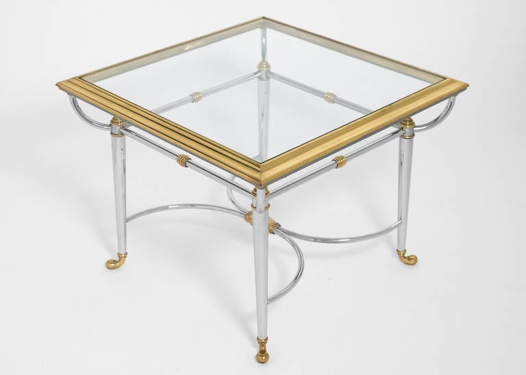 Français Table d'appoint vintage de style Jansen en chrome et laiton en vente