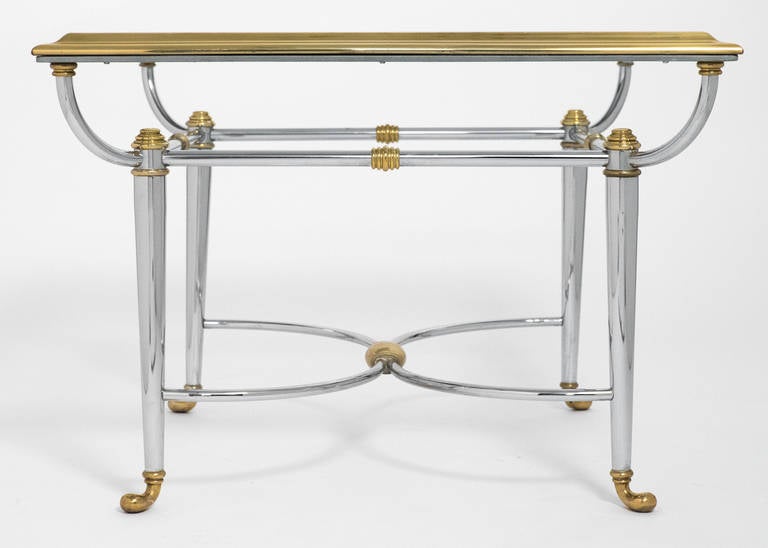 Mid-20th Century Vintage Jansen Style Chrome and Brass Side Table For Sale