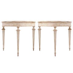 Italian Neoclassic Pair of Demilune Console Tables